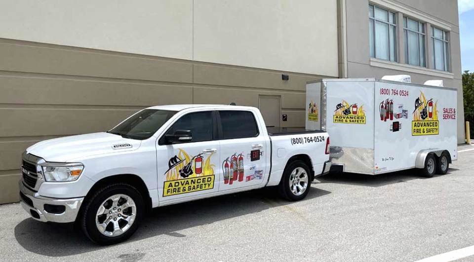 Advanced Fire & Safety truck and trailer, ready to support our customer's fire safety needs